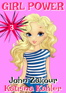 Vector illustration of fashion curly blonde girl dressed in denim trousers